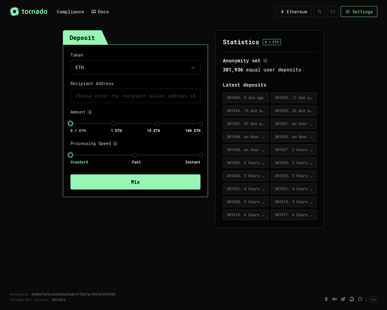 Capture enregistrée de tornadocashmix.network
