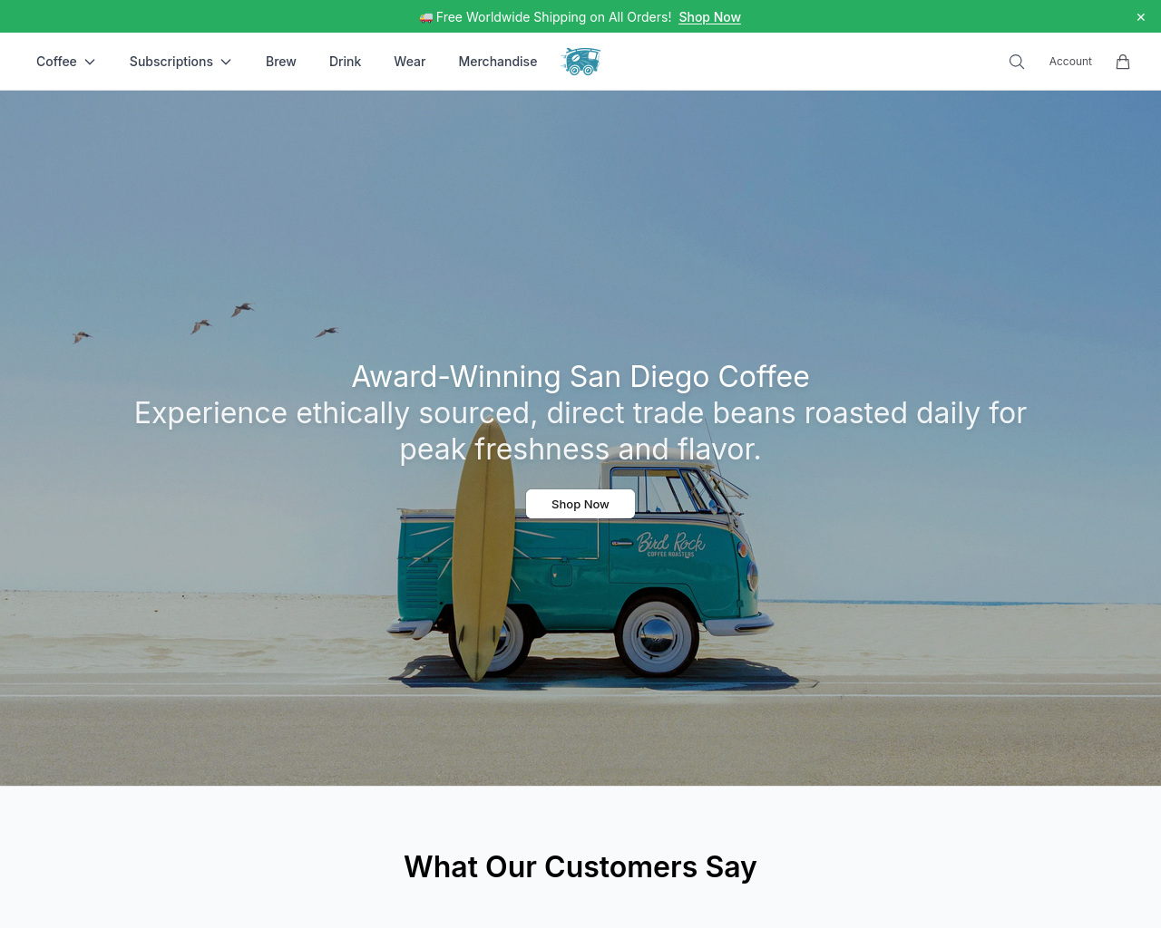 Screenshot of birdrockcoffeeroasters.shop
