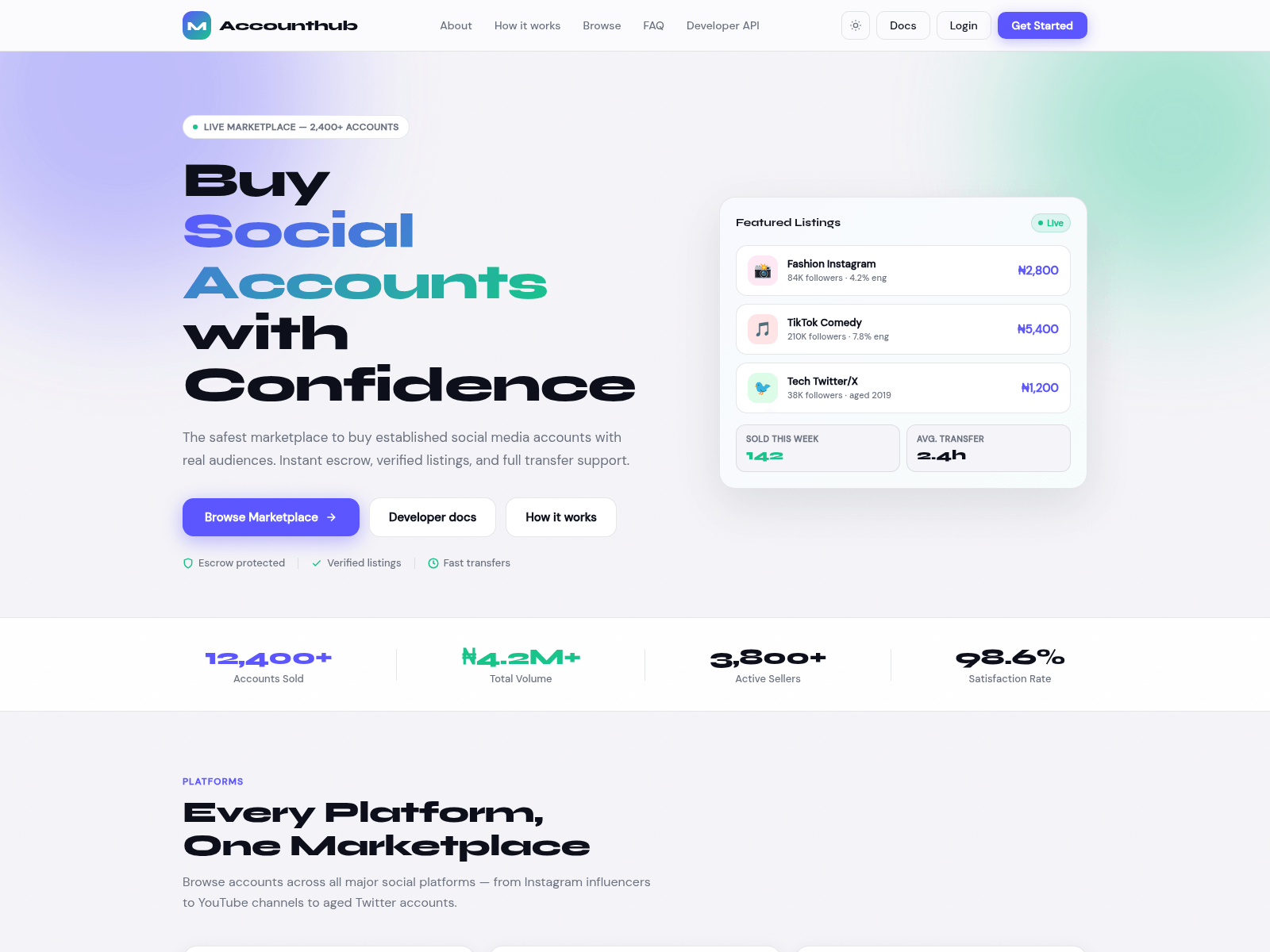 Снимок экрана accounthubmarket.com