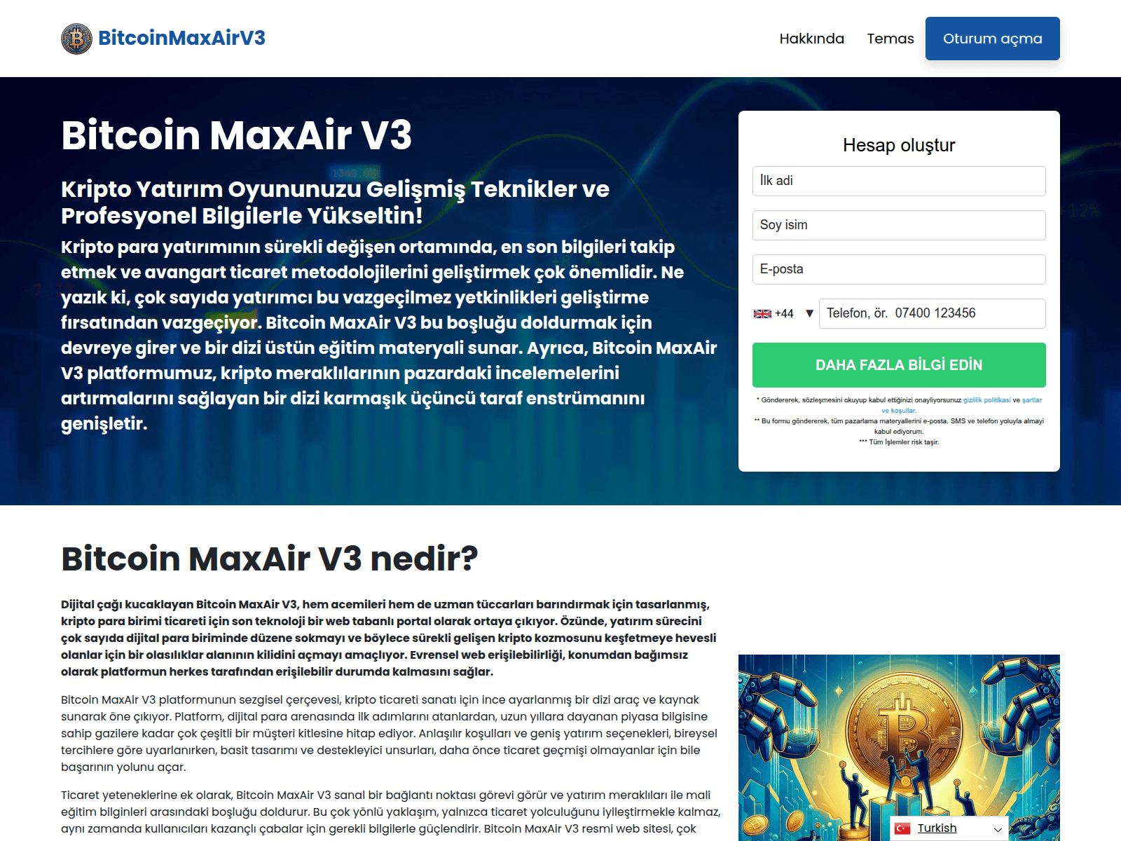 Screenshot von bitcoinmaxair.app