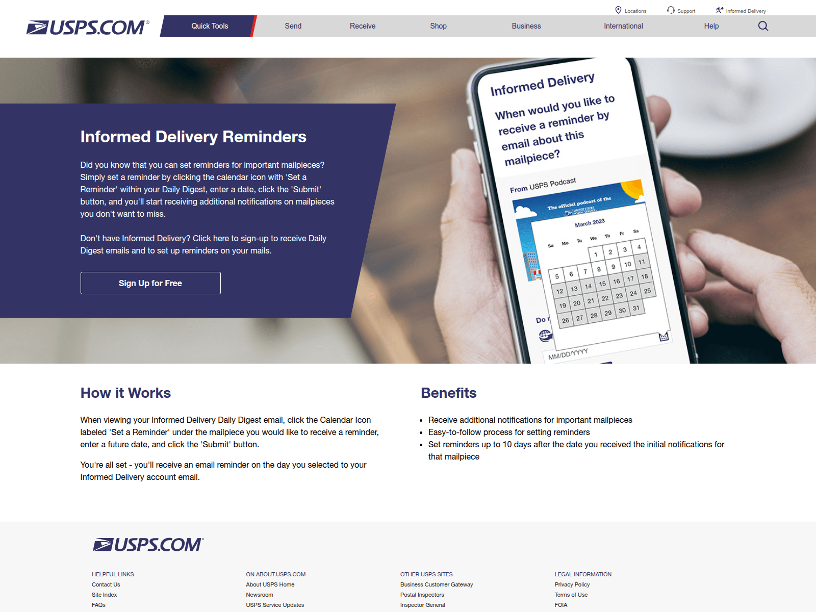 Снимок экрана informeddeliveryreminders.com