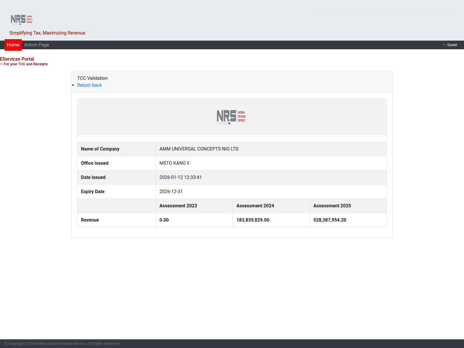Screenshot of utility.nrs.com.ng