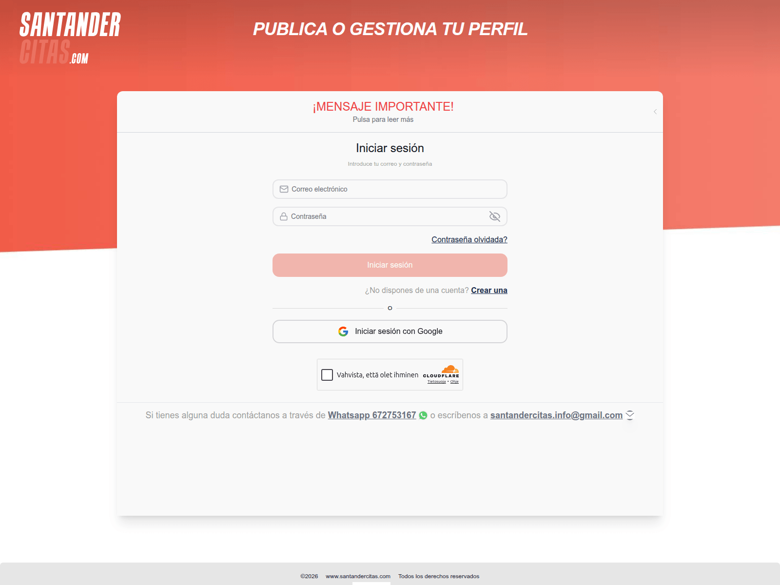 Screenshot of admin.santandercitas.com