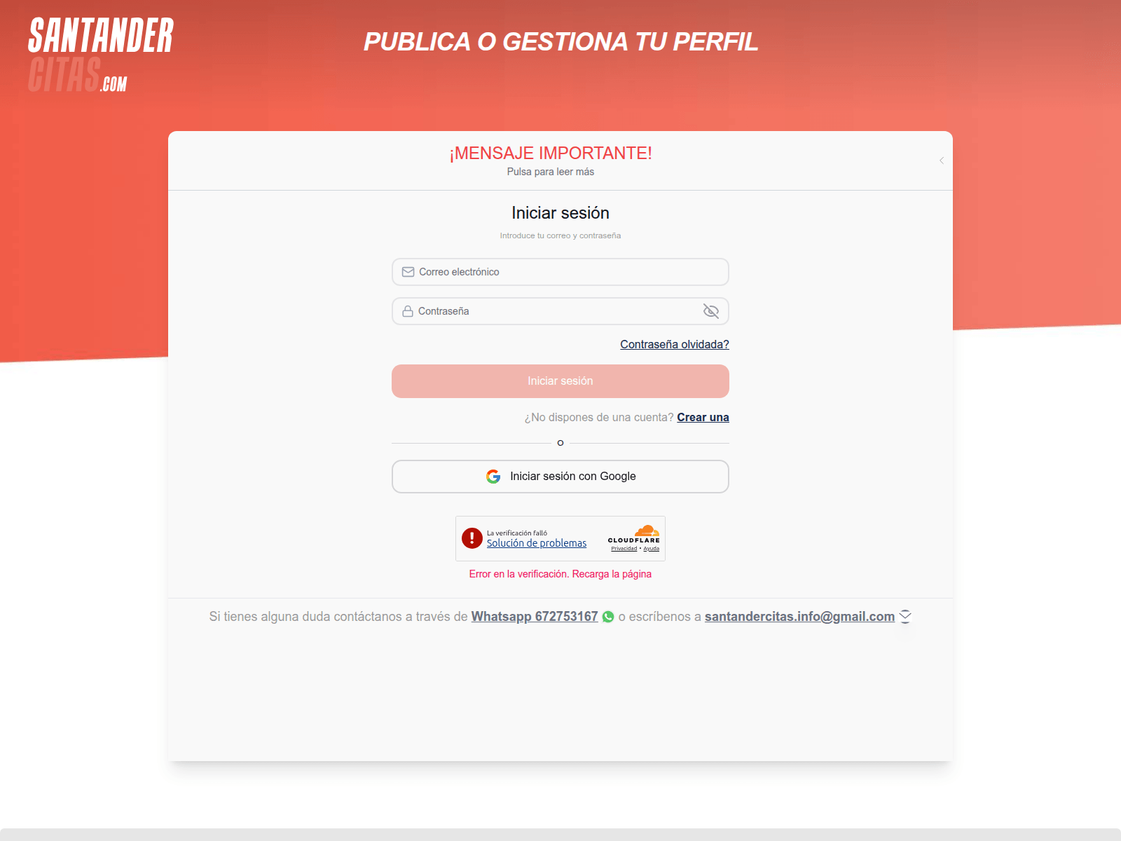 Screenshot of admin.santandercitas.com