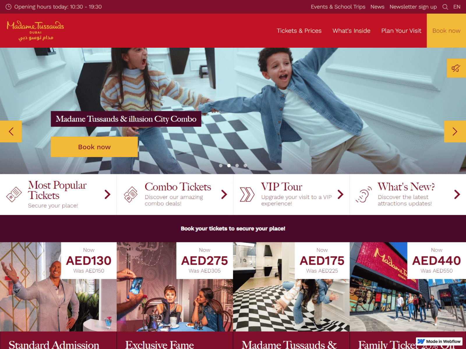 Screenshot of maadame---tusssauds-duubai.webflow.io