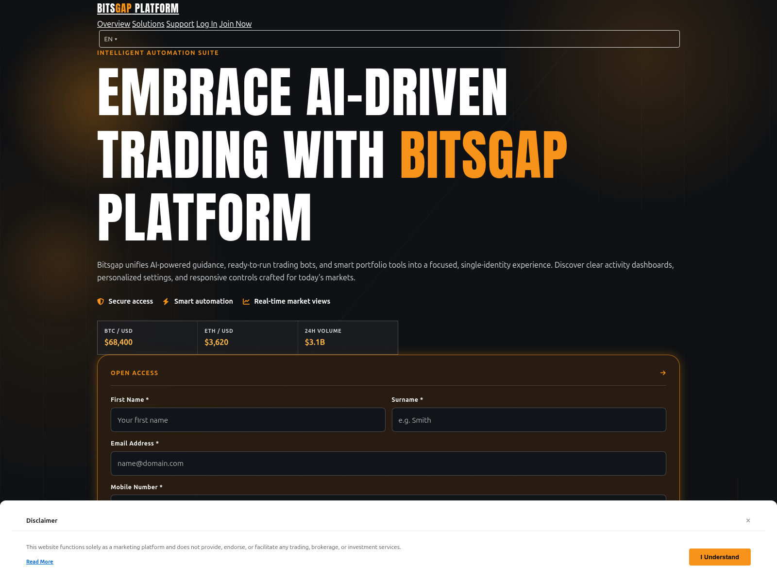 Screenshot of bitsgapplatform.com