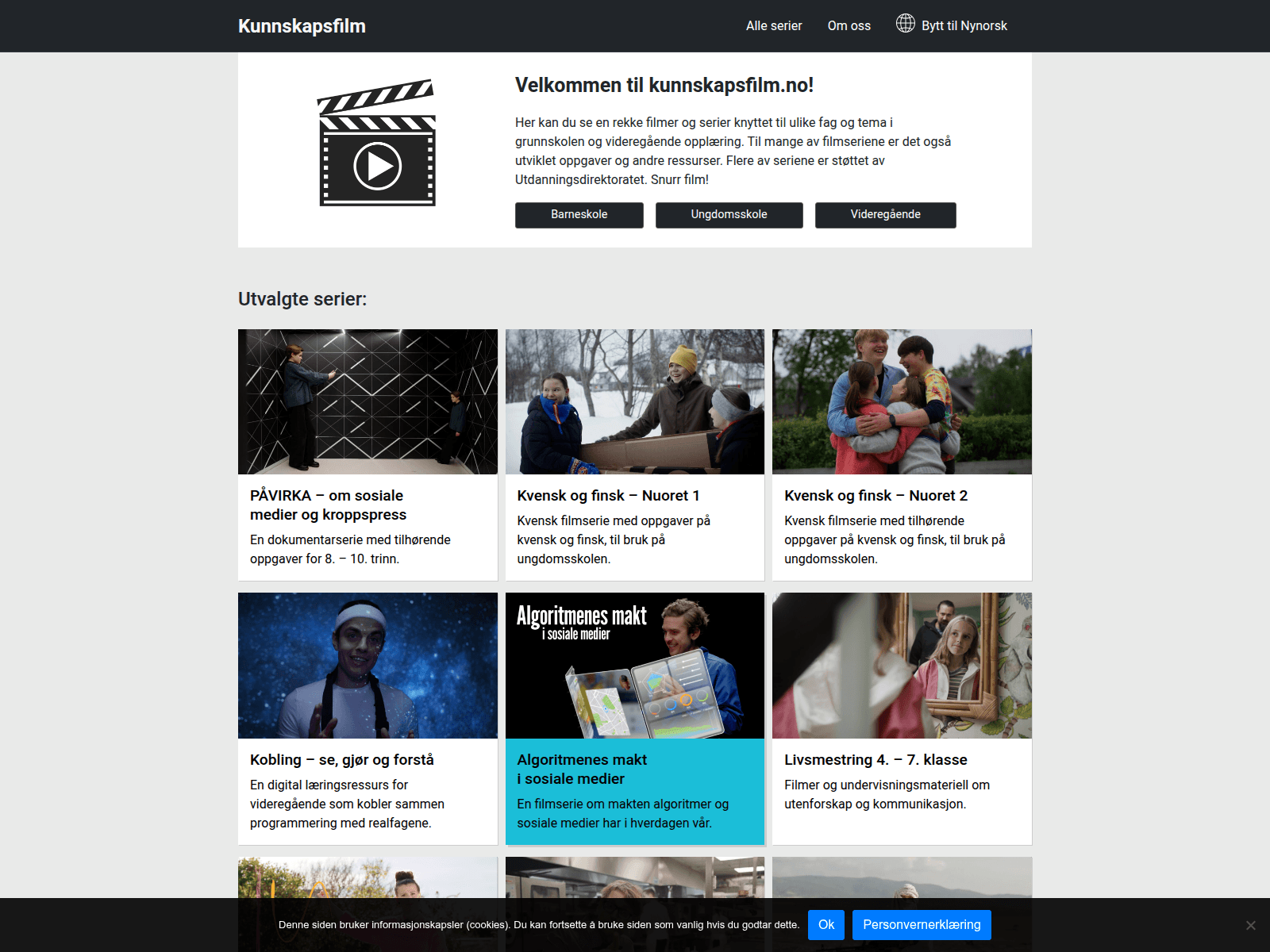 Screenshot of kunnskapsfilm.no