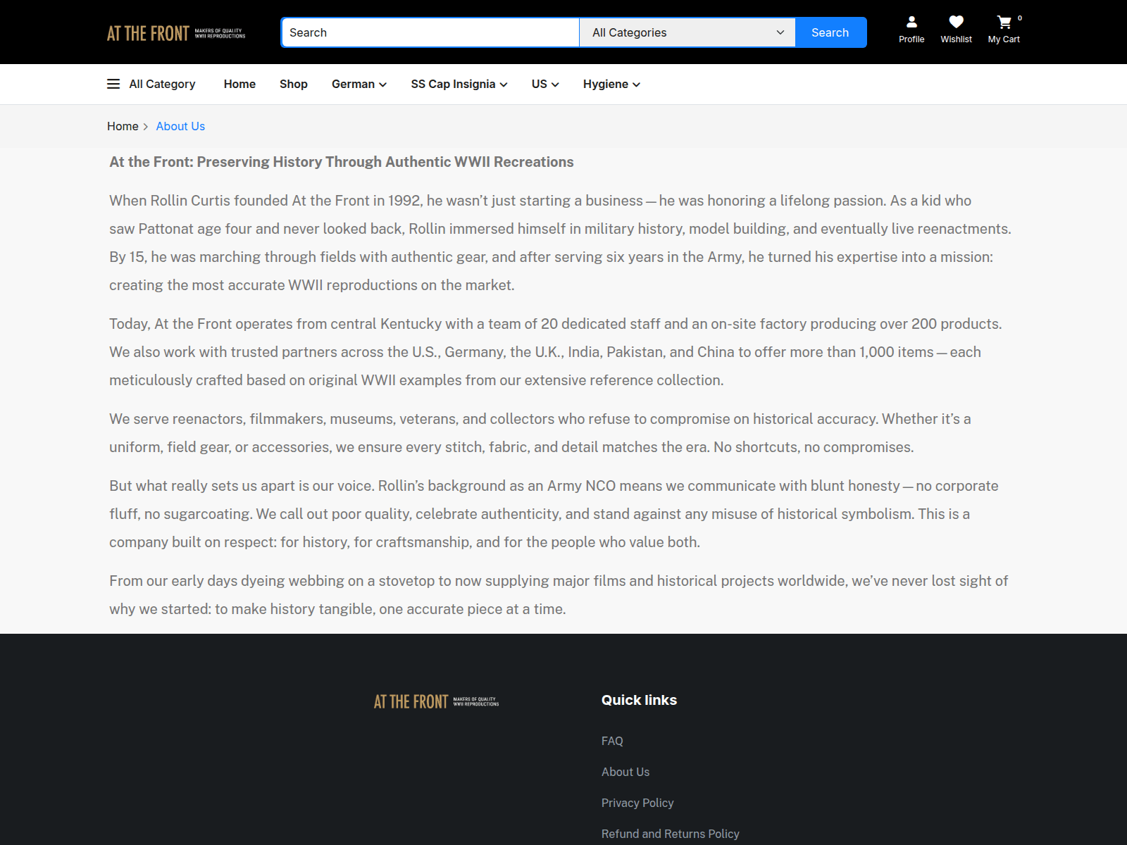 Screenshot of atthefrontuniform.com