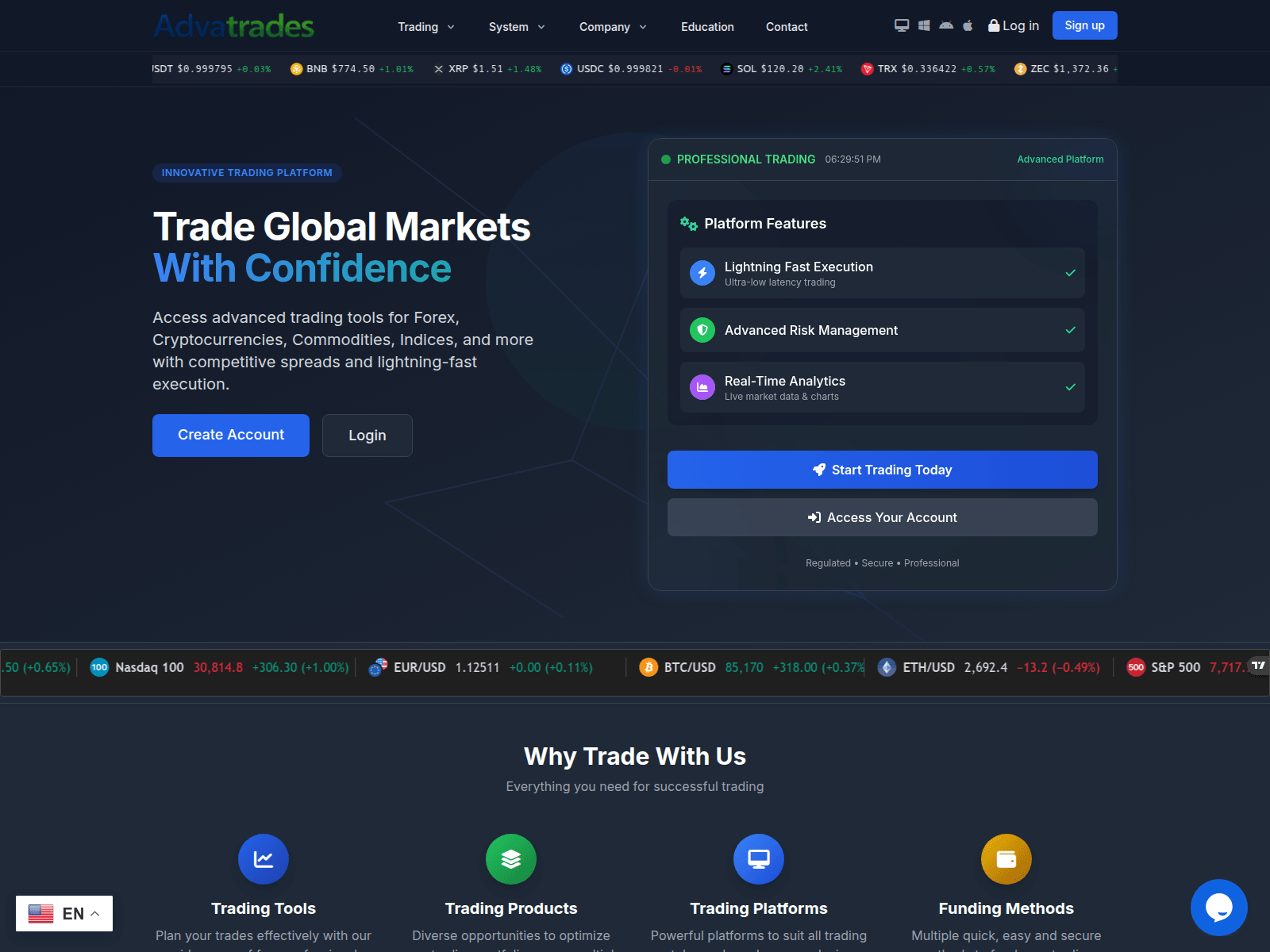 Screenshot of advatrades.com
