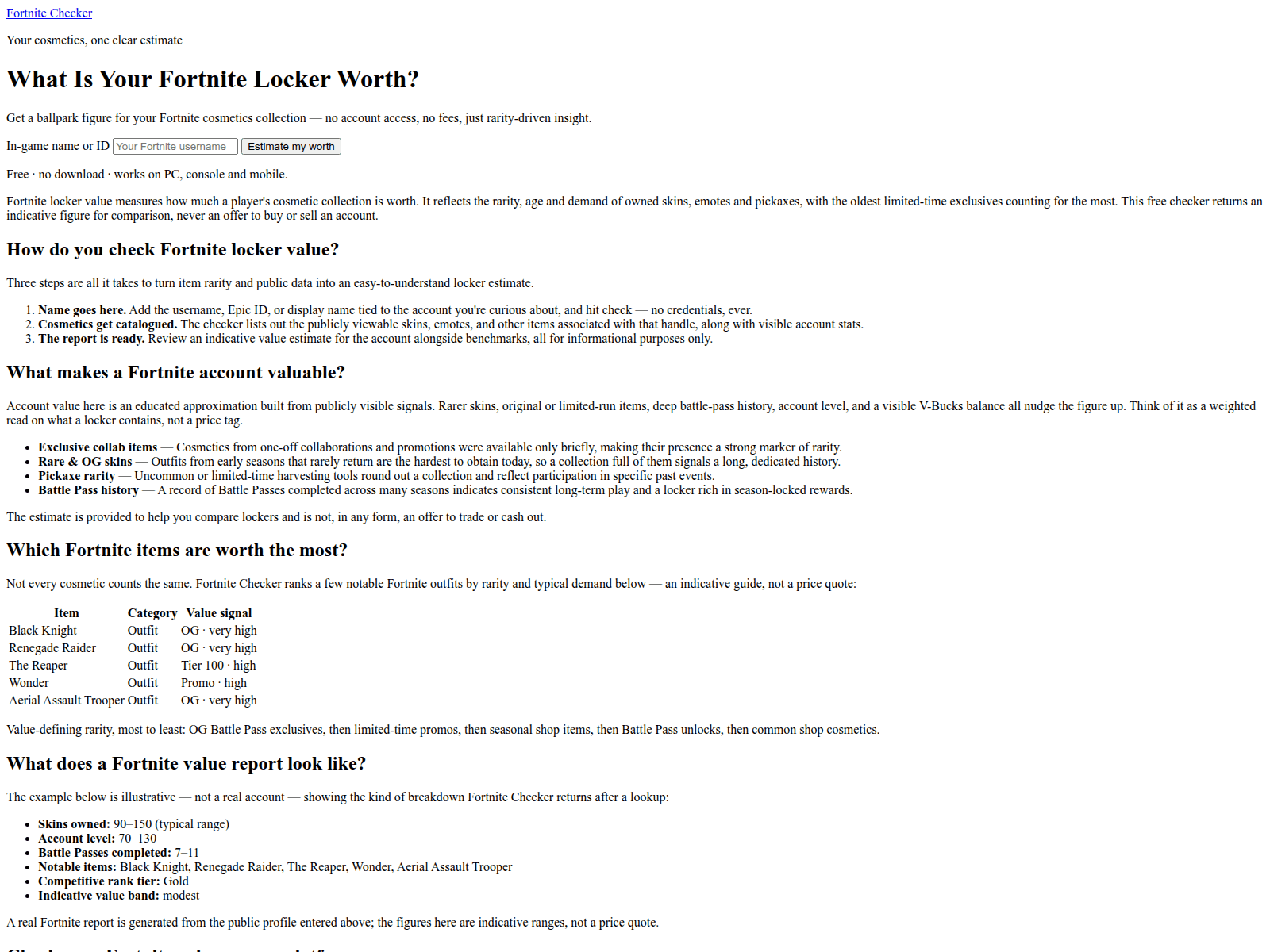 Знімок екрана fortnite-checker.biz