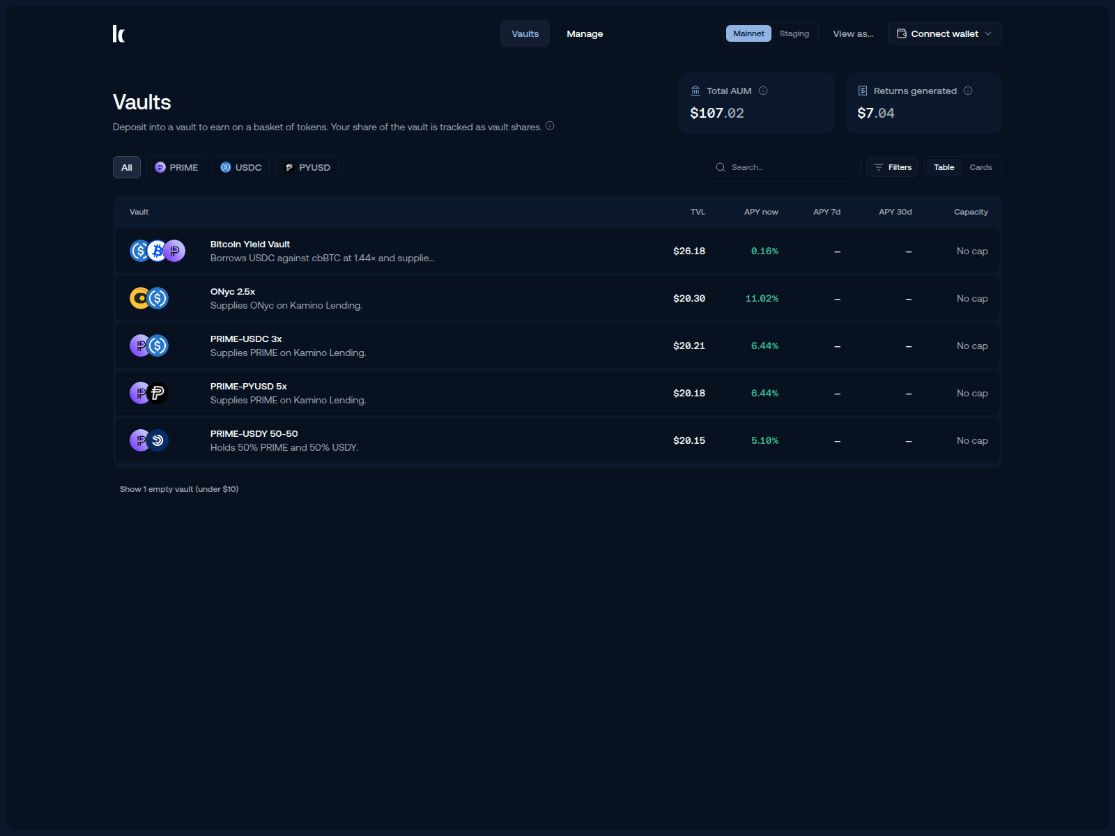 Screenshot of metavaults.kamino.fi