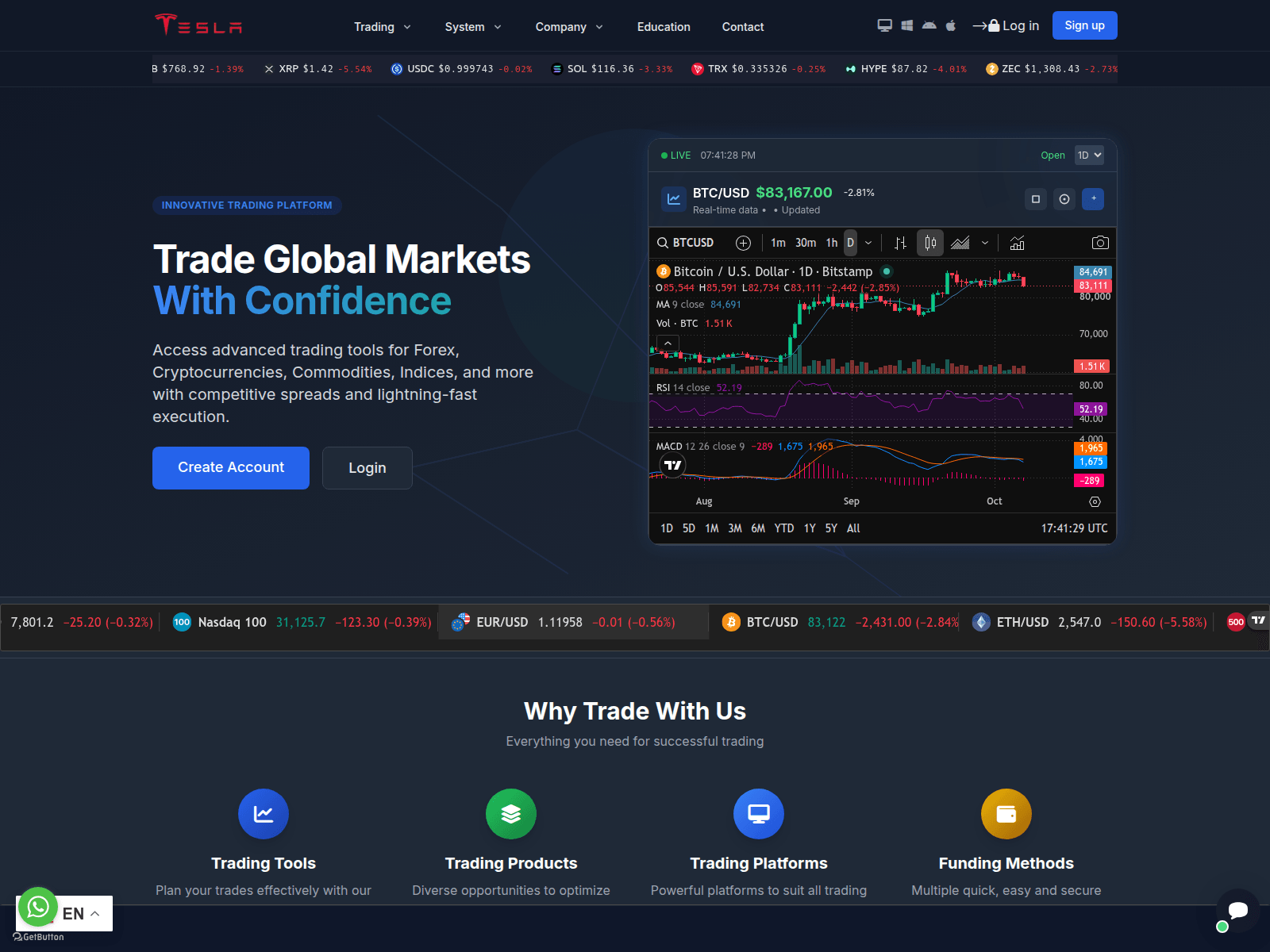 Screenshot of teslarostradex.com