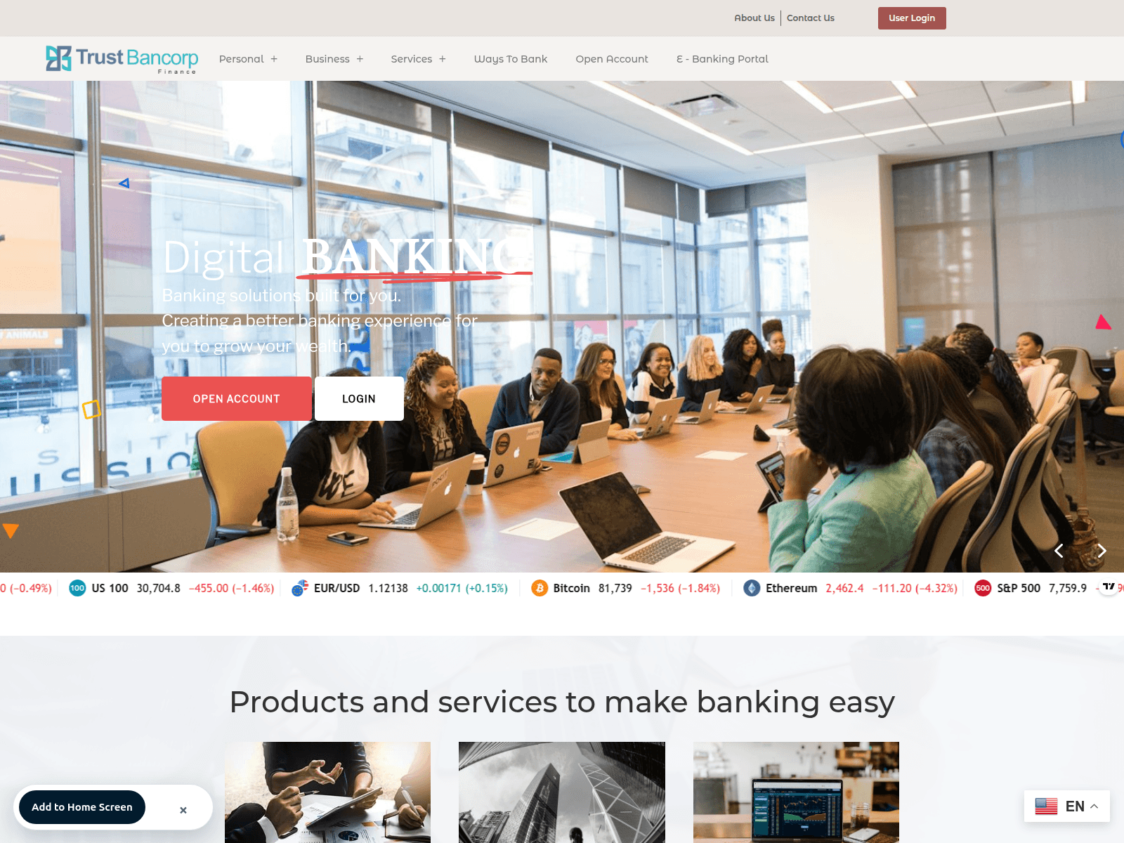 Screenshot of trustbancorpfin.com