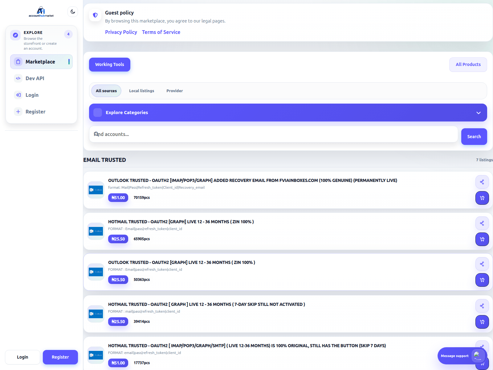 Снимок экрана accounthubmarket.com