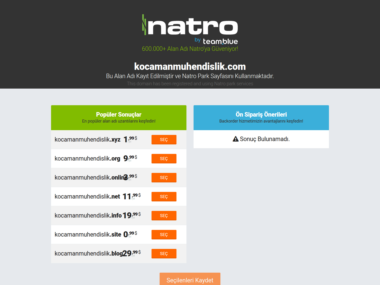 Capture d’écran de kocamanmuhendislik.com