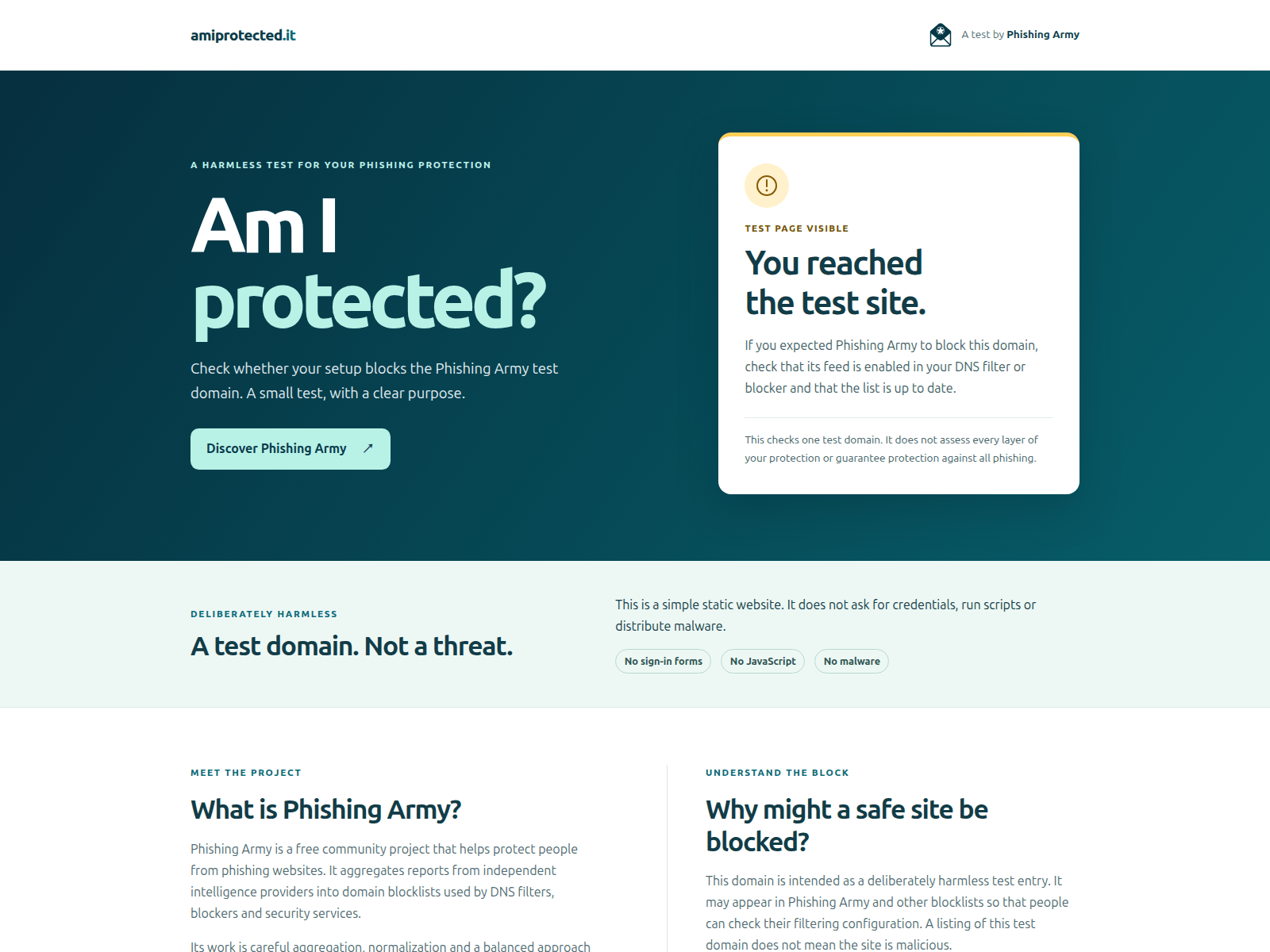 Screenshot of amiprotected.it
