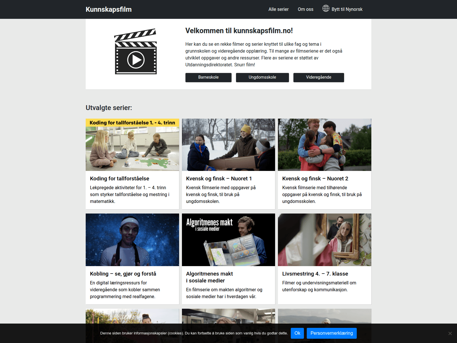 Screenshot of kunnskapsfilm.no
