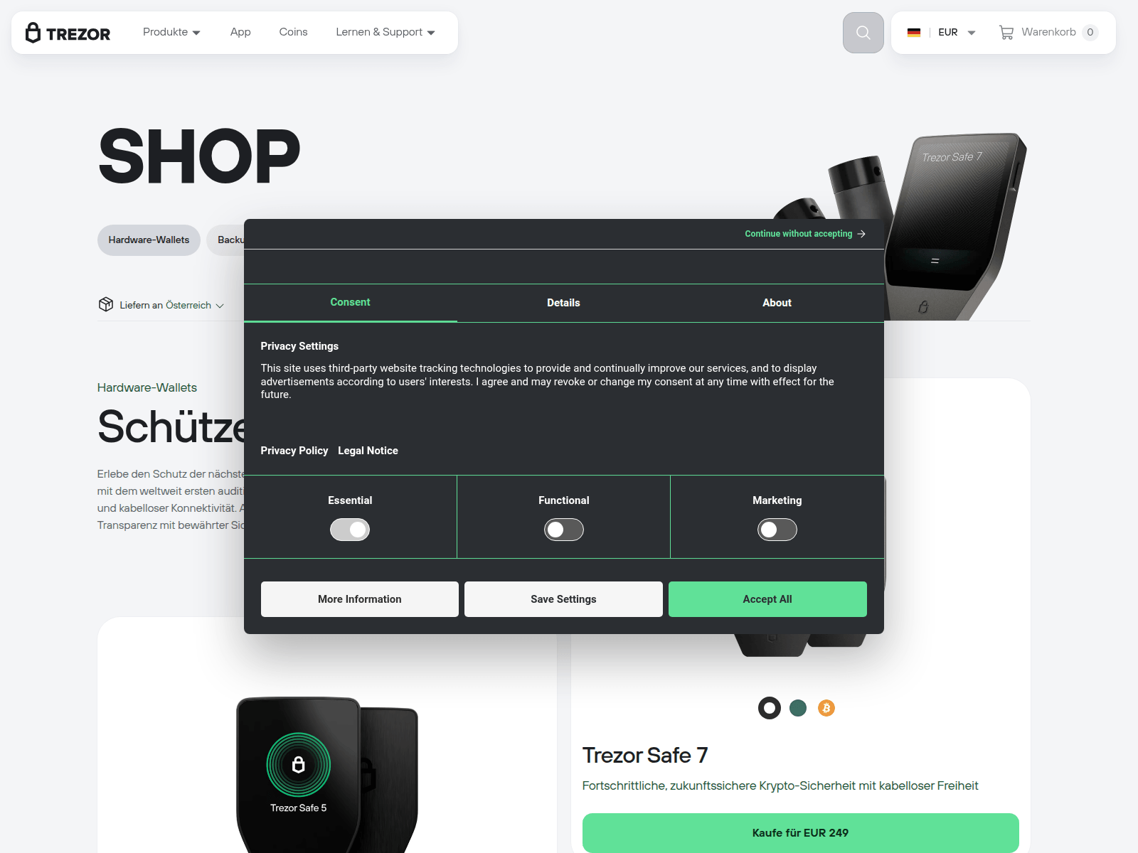 Screenshot of trezor-uk.at
