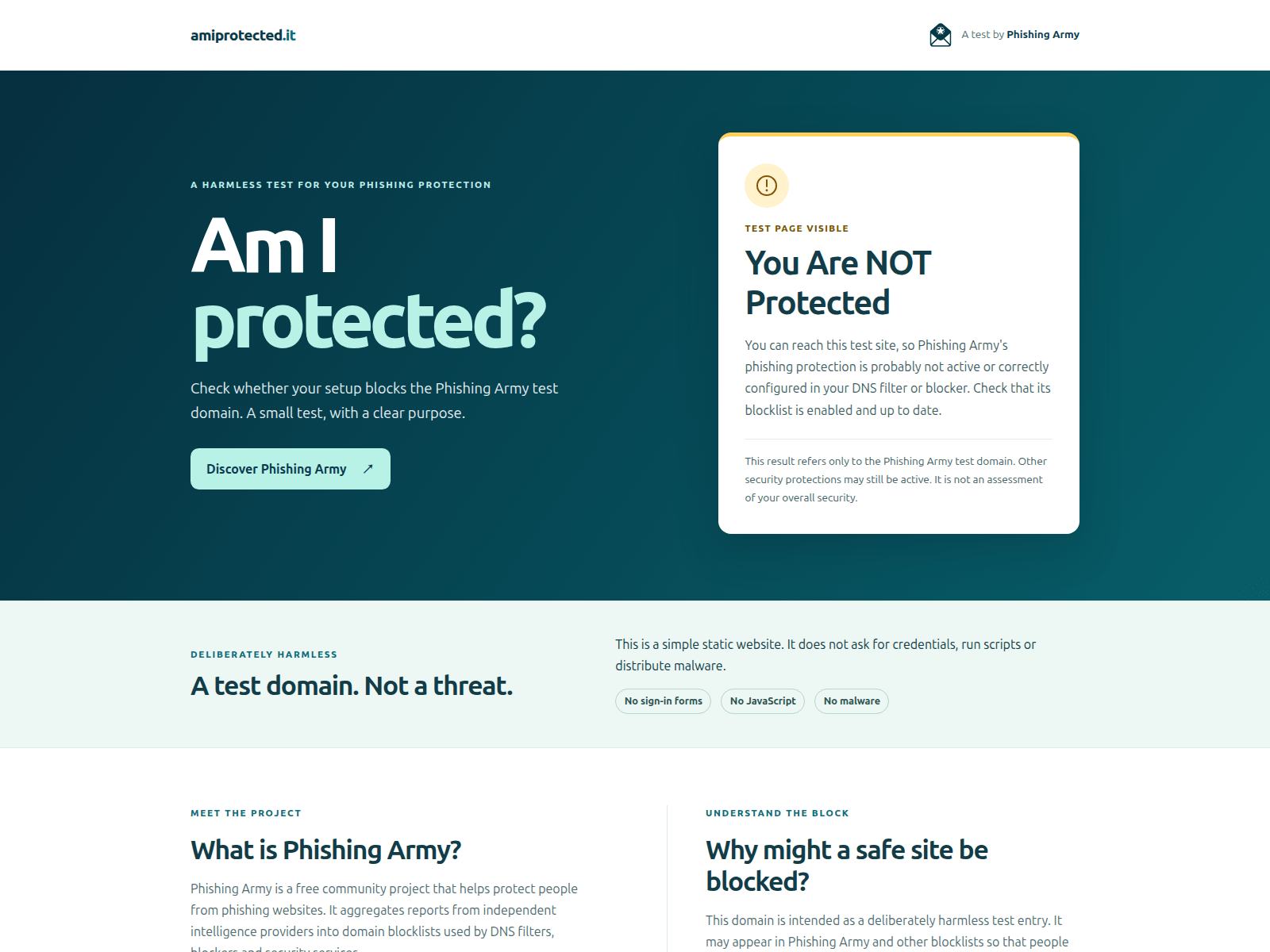 Screenshot of amiprotected.it