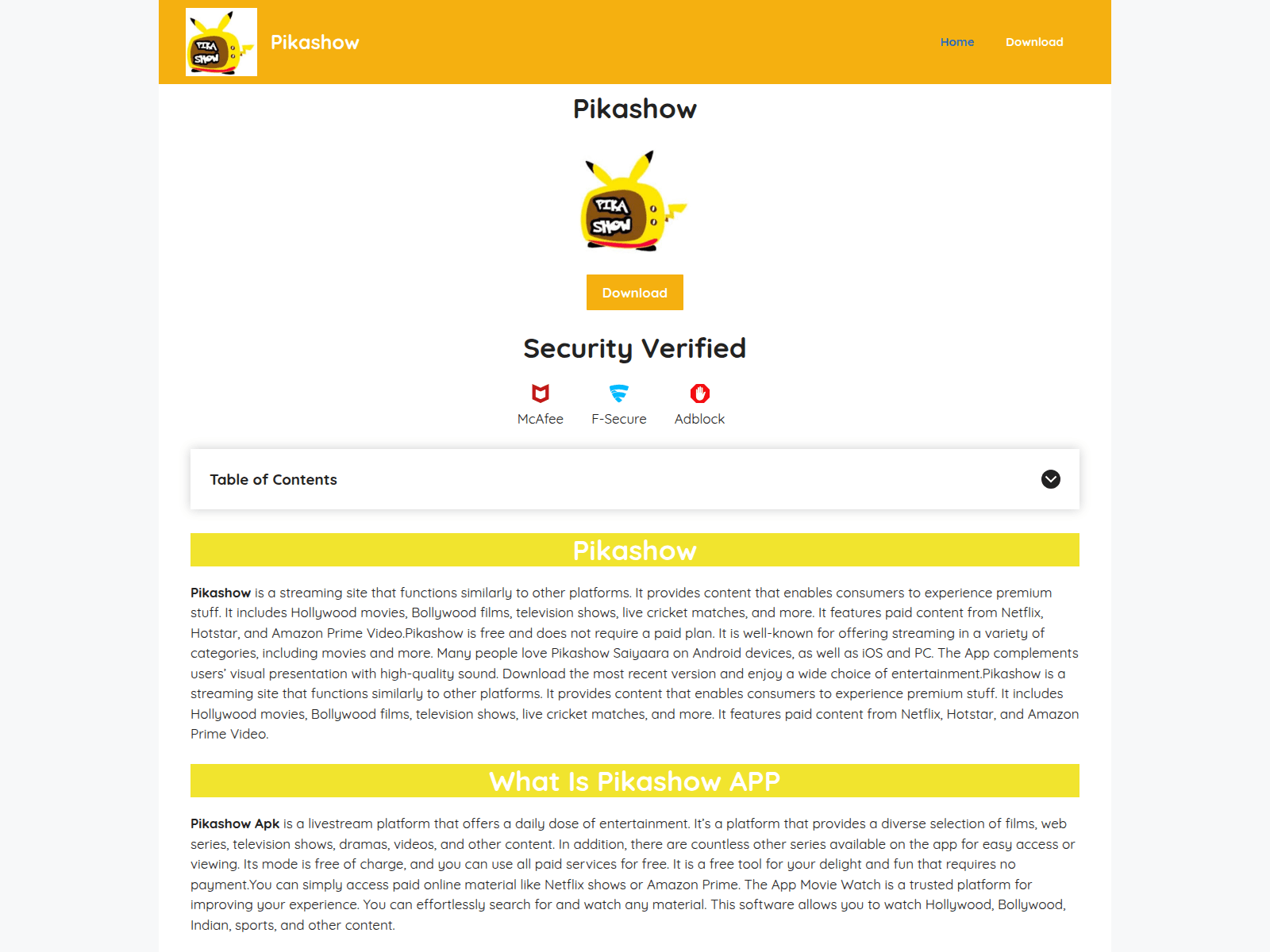 Screenshot von pikashowapps.com