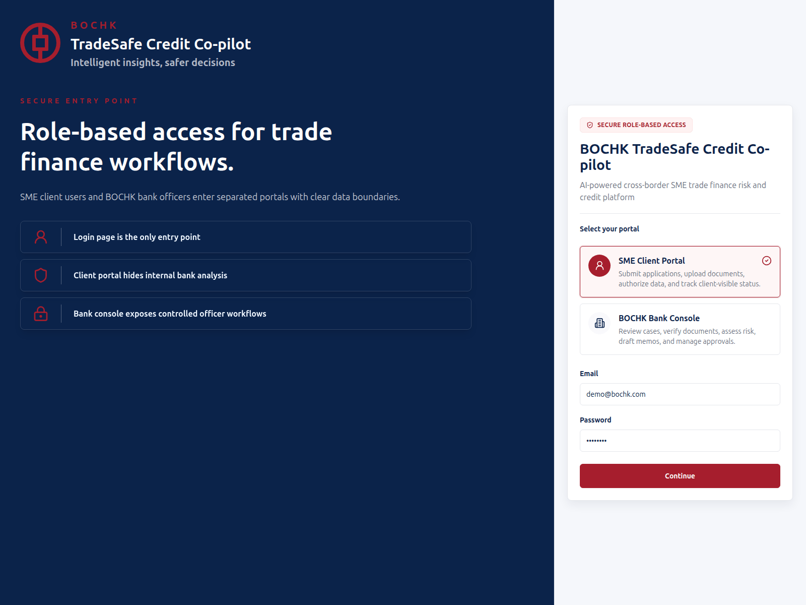 Снимок экрана bochk-tradesafe-credit-copilot.vercel.app