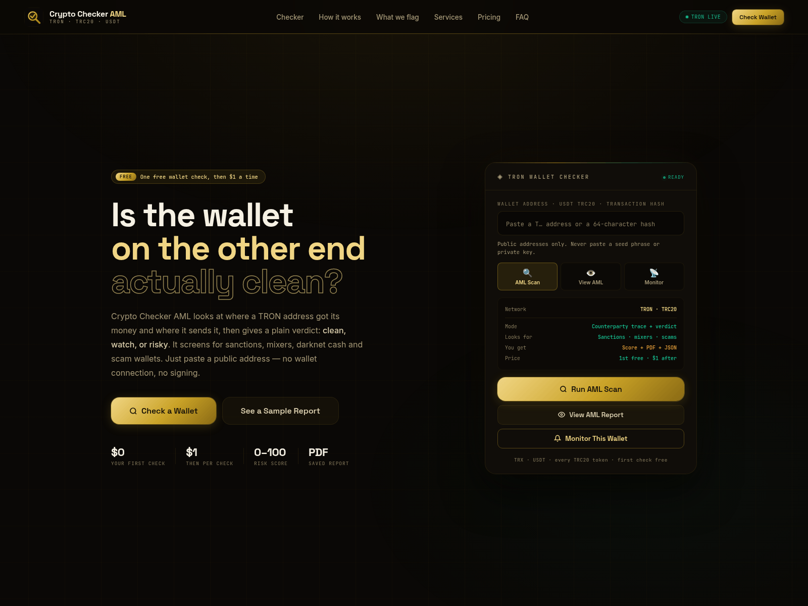 Снимок экрана cryptochecker-aml.vercel.app